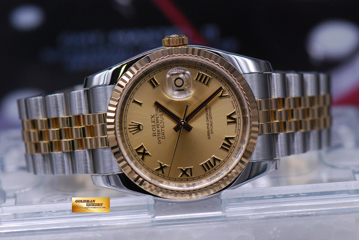 [SOLD] ROLEX OYSTER PERPETUAL DATEJUST 36mm HALF-GOLD GOLD DIAL 116233 (MINT)