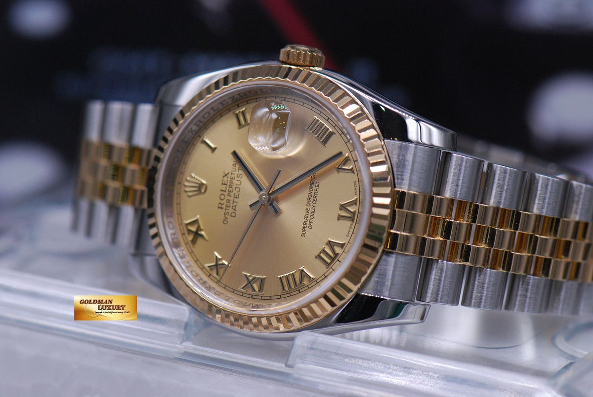 [SOLD] ROLEX OYSTER PERPETUAL DATEJUST 36mm HALF-GOLD GOLD DIAL 116233 (MINT)