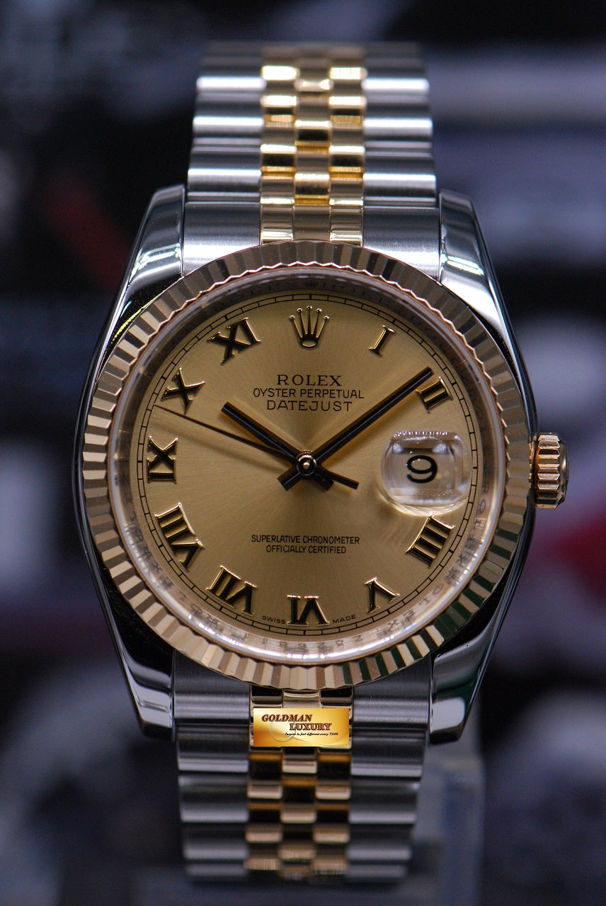 [SOLD] ROLEX OYSTER PERPETUAL DATEJUST 36mm HALF-GOLD GOLD DIAL 116233 (MINT)
