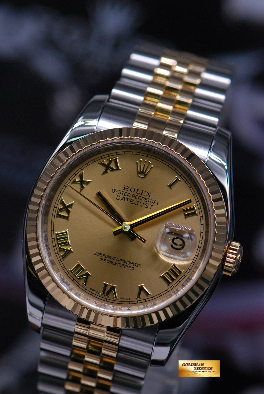 [SOLD] ROLEX OYSTER PERPETUAL DATEJUST 36mm HALF-GOLD GOLD DIAL 116233 (MINT)