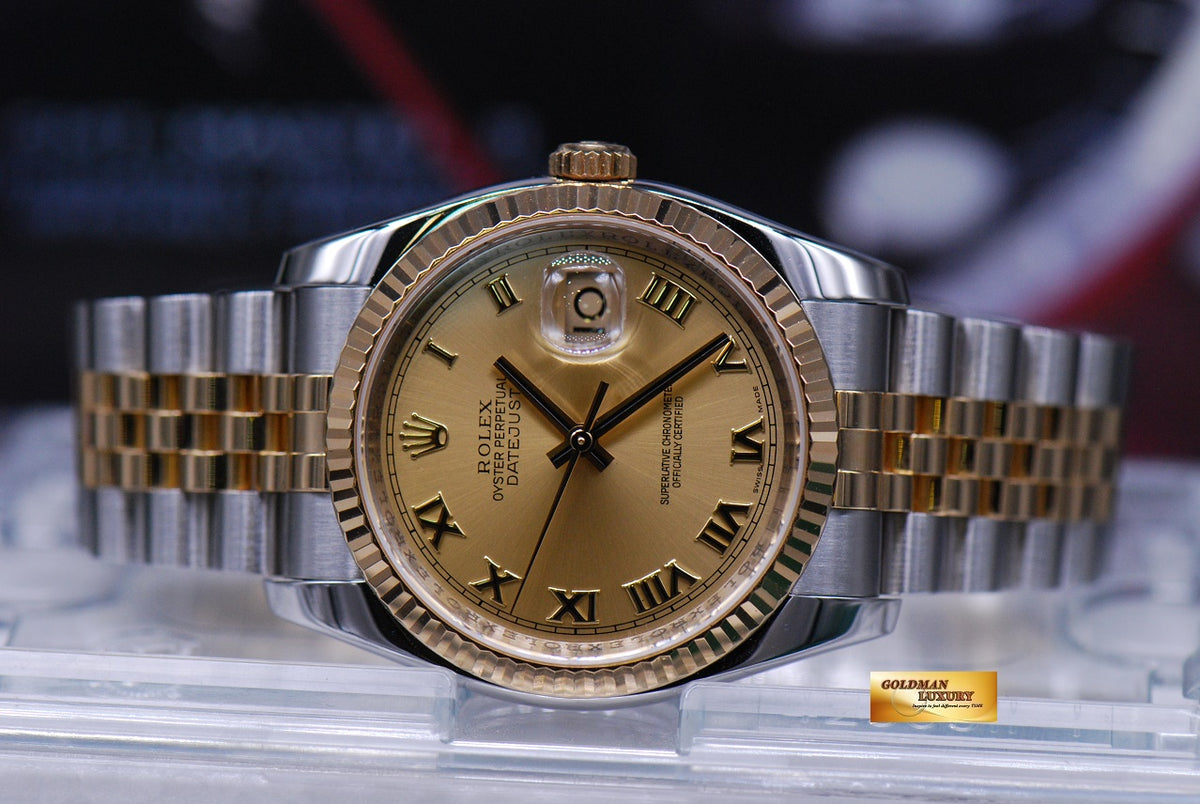 [SOLD] ROLEX OYSTER PERPETUAL DATEJUST 36mm HALF-GOLD GOLD DIAL 116233 (MINT)