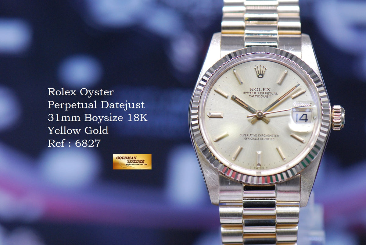 [SOLD] ROLEX OYSTER PERPETUAL DATEJUST 31mm BOYSIZE 18K YELLOW GOLD 6827 (NEAR MINT)