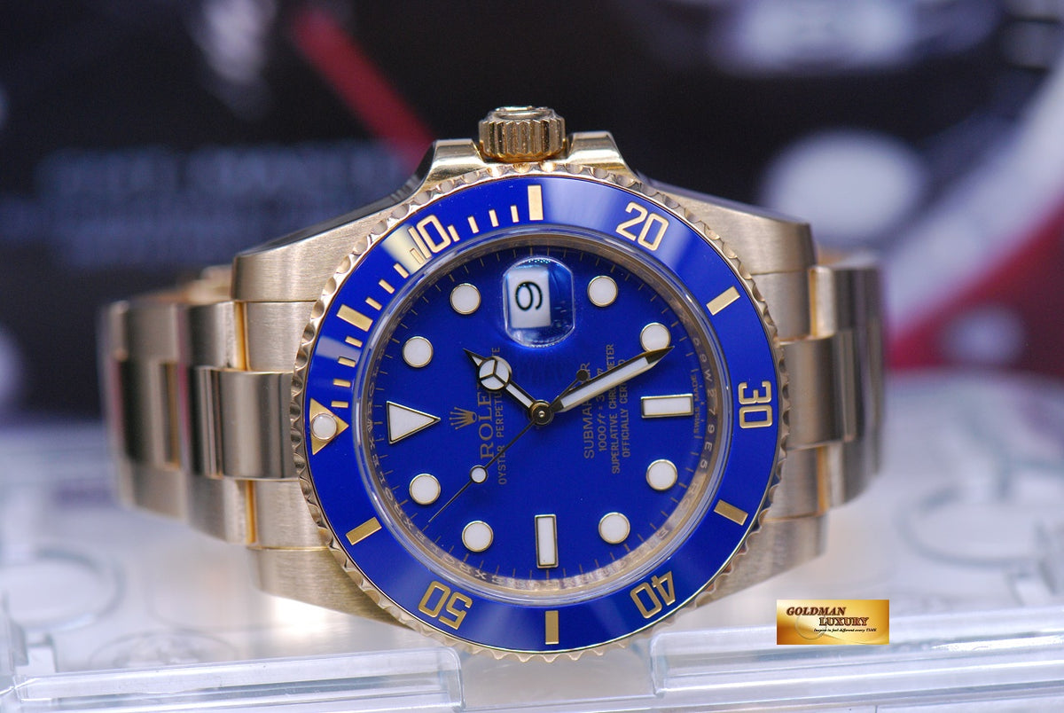 [SOLD] ROLEX OYSTER PERPETUAL SUBMARINER 18K YELLOW GOLD BLUE 116618LB (MINT)