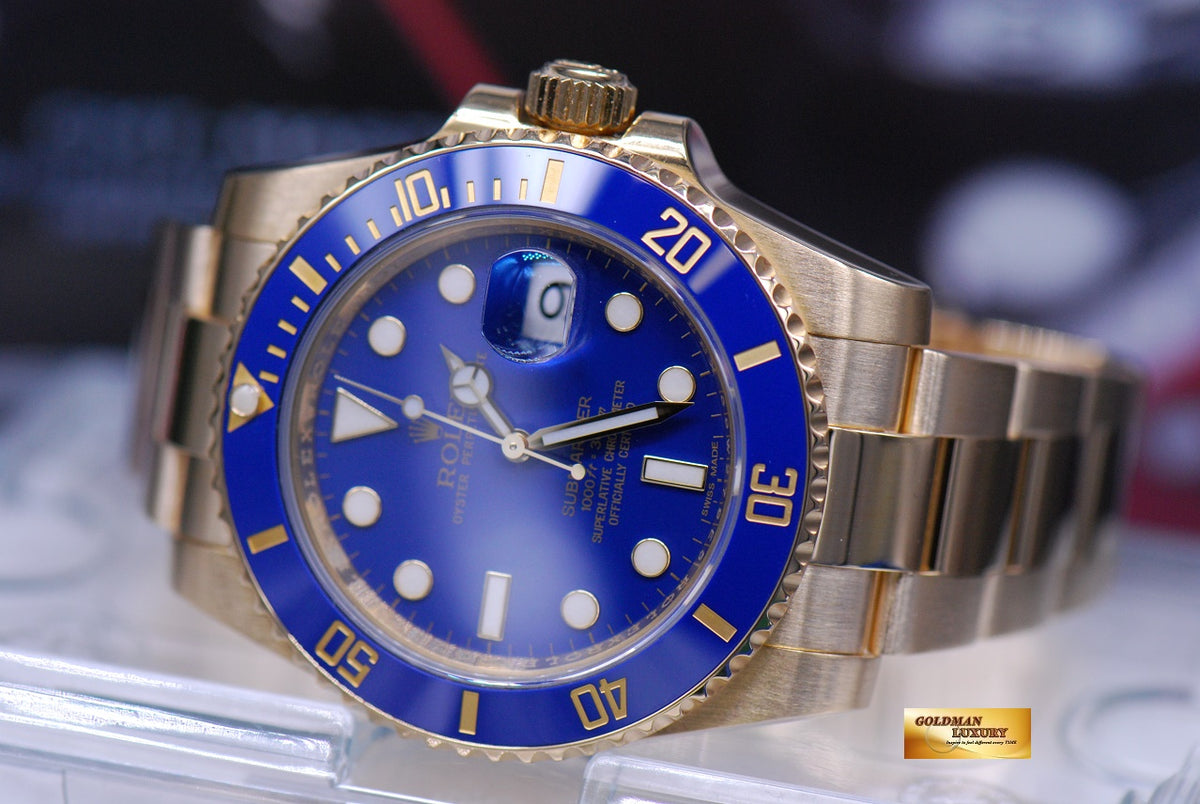 [SOLD] ROLEX OYSTER PERPETUAL SUBMARINER 18K YELLOW GOLD BLUE 116618LB (MINT)
