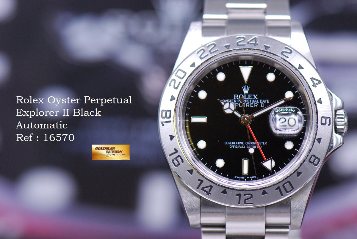 [SOLD] ROLEX OYSTER PERPETUAL EXPLORER II SOLID-END LINKS (NO PINHOLE) BLACK 16570 (MINT)