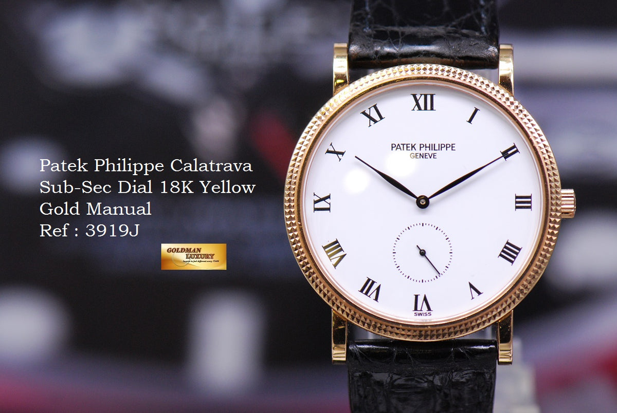 [SOLD] PATEK PHILIPPE CALATRAVA SUB-SEC ENAMEL DIAL 18K YELLOW GOLD MANUAL 3919 (NEAR MINT)