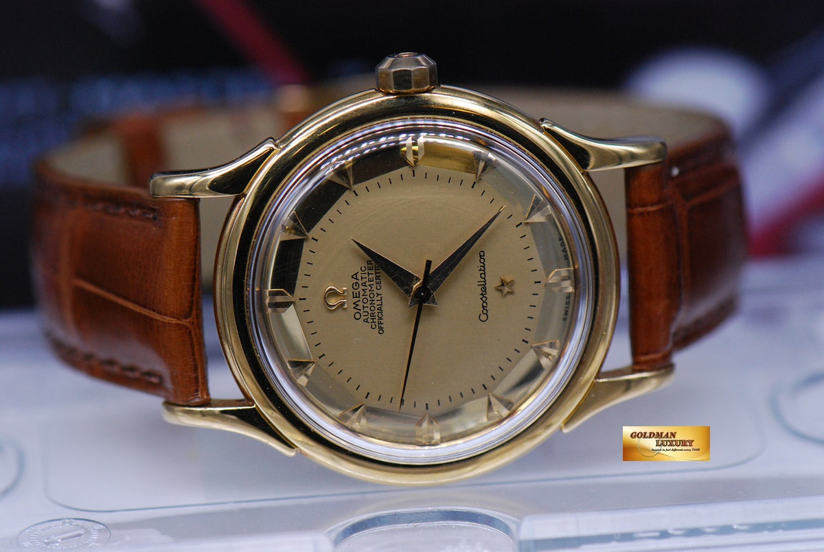 [SOLD] OMEGA CONSTELLATION DELUXE 35mm PIE PAN DIAL 18K YELLOW GOLD HAMMER AUTOMATIC (VINTAGE MINT)