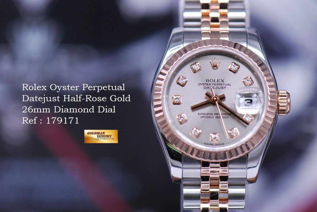 [SOLD] ROLEX OYSTER PERPETUAL DATEJUST 26mm HALF-ROSE GOLD DIAMOND DIAL 179171 (MINT)