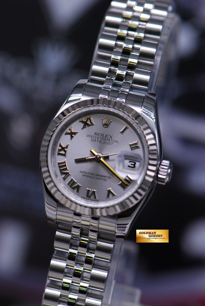 [SOLD] ROLEX OYSTER PERPETUAL DATEJUST 26mm LADIES STAINLESS STEEL 179174 (MINT)