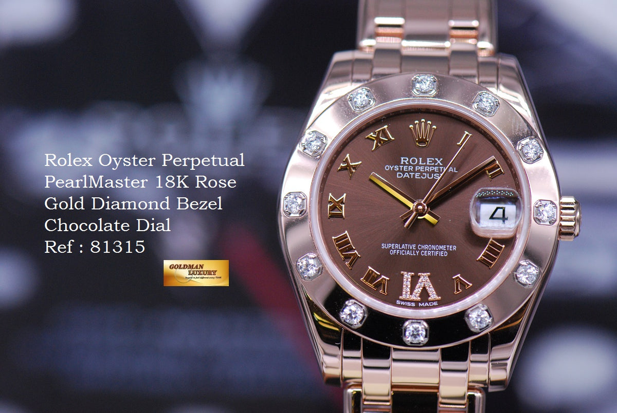 [SOLD] ROLEX OYSTER PERPETUAL PEARLMASTER 34mm 18K ROSE GOLD DIAMOND BEZEL 81315 (MINT)