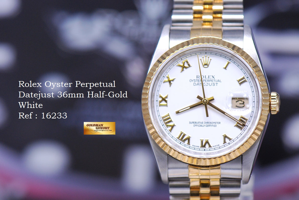 [SOLD] ROLEX OYSTER PERPETUAL DATEJUST 36mm HALF-GOLD WHITE 16233 (MINT)