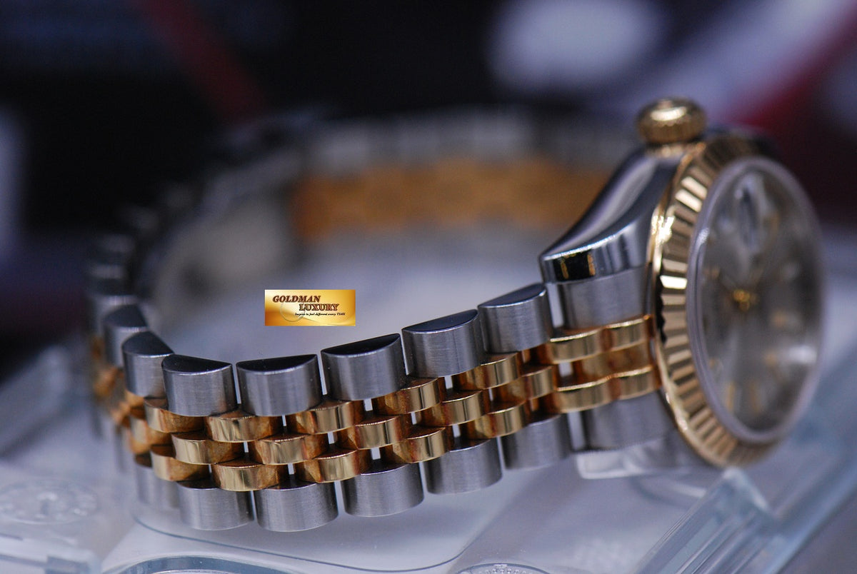 [SOLD] ROLEX OYSTER PERPETUAL DATEJUST 26mm LADIES HALF-GOLD SILVER DIAL 179173 (MINT)