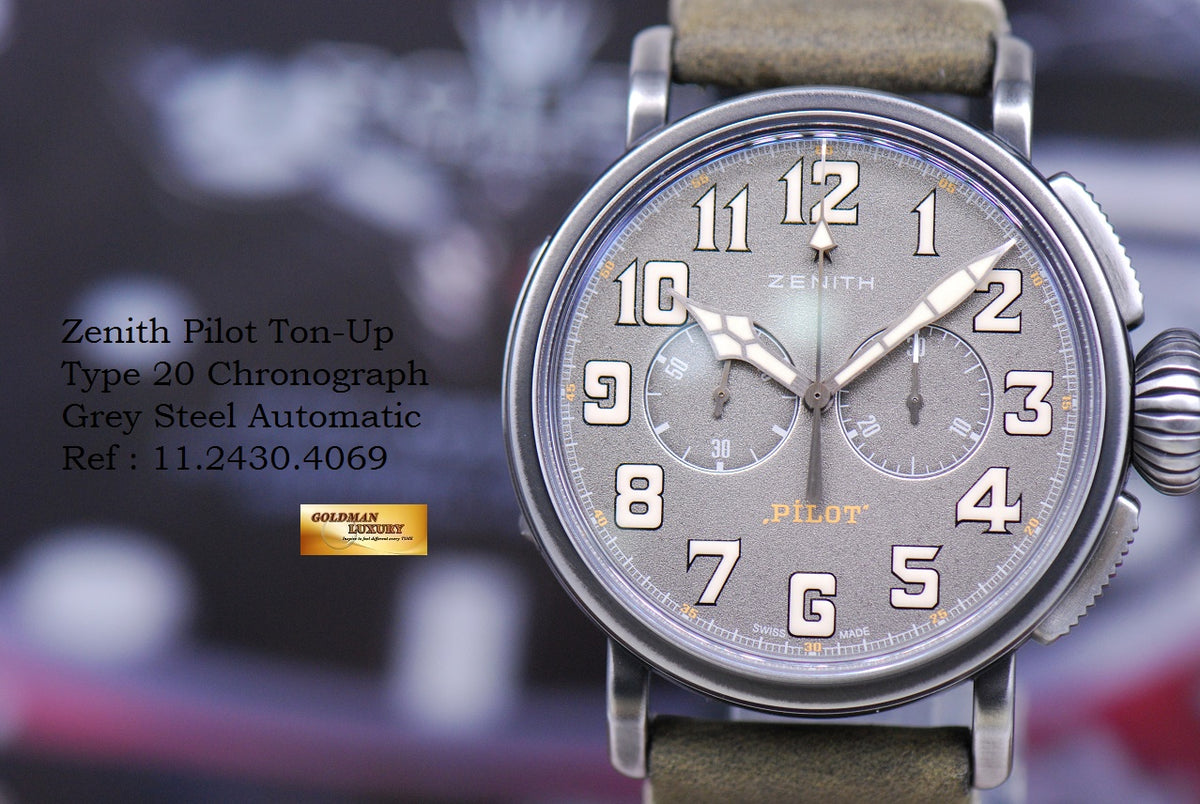 [SOLD] ZENITH PILOT TON-UP CHRONOGRAPH AUTOMATIC GREY STEEL 11.2430.4069 (MINT)
