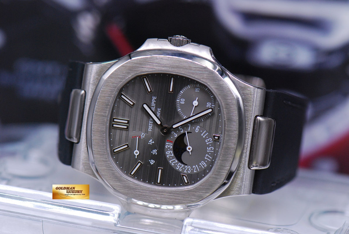[SOLD] PATEK PHILIPPE NAUTILUS MOONPHASE POWER RESERVE 18K WHITE GOLD AUTOMATIC LEATHER STRAP 5712G (MINT)