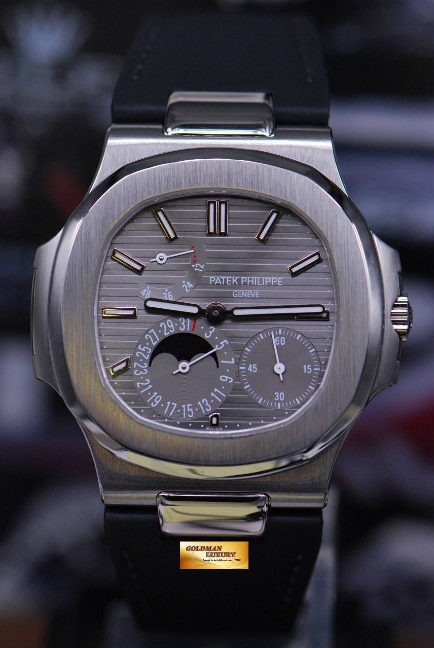 [SOLD] PATEK PHILIPPE NAUTILUS MOONPHASE POWER RESERVE 18K WHITE GOLD AUTOMATIC LEATHER STRAP 5712G (MINT)