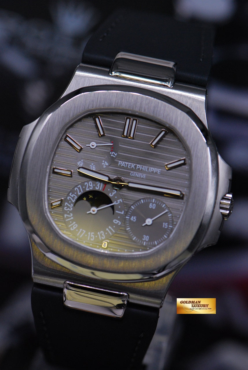 [SOLD] PATEK PHILIPPE NAUTILUS MOONPHASE POWER RESERVE 18K WHITE GOLD AUTOMATIC LEATHER STRAP 5712G (MINT)