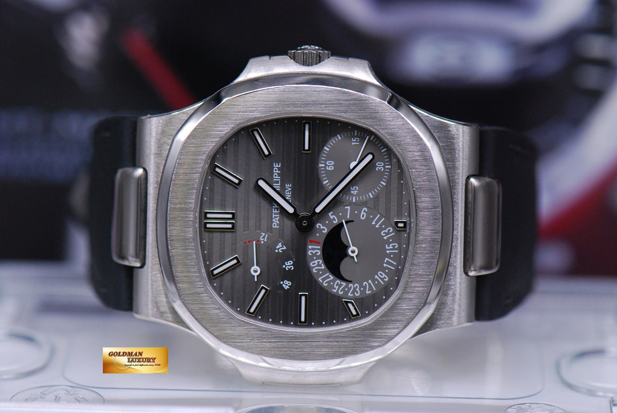 [SOLD] PATEK PHILIPPE NAUTILUS MOONPHASE POWER RESERVE 18K WHITE GOLD AUTOMATIC LEATHER STRAP 5712G (MINT)