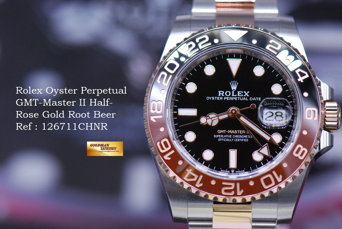 [SOLD] ROLEX OYSTER GMT-MASTER II HALF-EVEROSE GOLD ROOT BEER 126711CHNR (NEW-UNWORN)