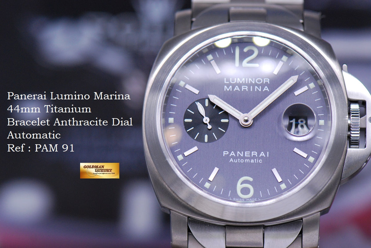 [SOLD] PANERAI LUMINOR MARINA 44mm TITANIUM BRACELET ANTHRACITE DIAL AUTOMATIC PAM 91 (MINT)