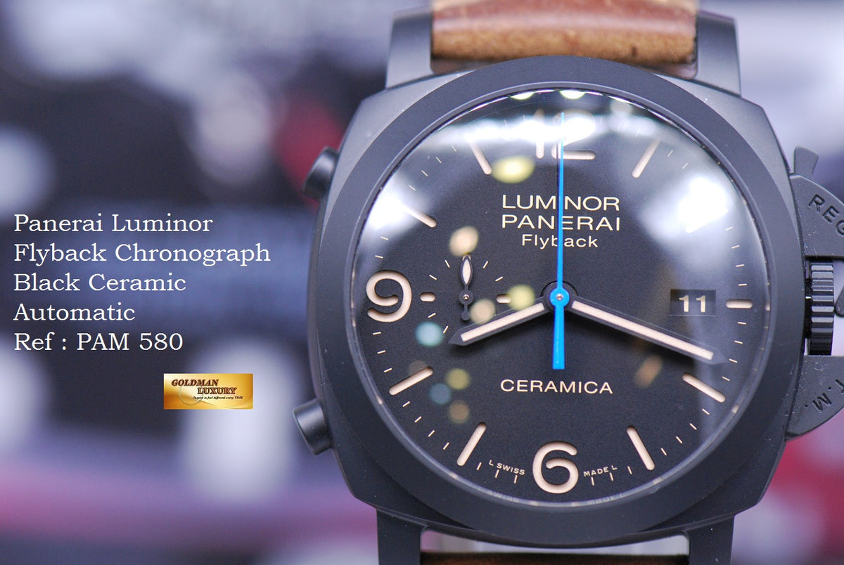 [SOLD] PANERAI LUMINOR FLYBACK CHRONOGRAPH BLACK CERAMIC AUTOMATIC PAM 580 (MINT)