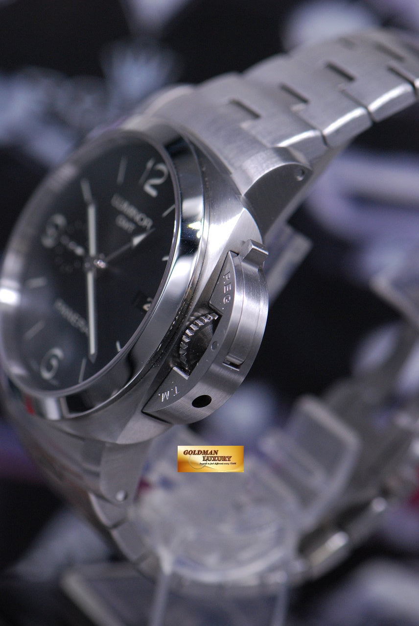 [SOLD] PANERAI LUMINOR 1950 GMT 44mm STAINLESS STEEL BRACELET PAM 329 AUTOMATIC (MINT)