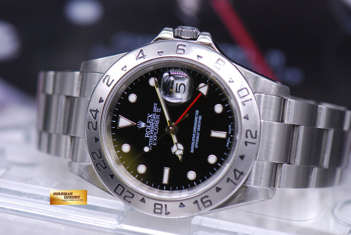 [SOLD] ROLEX OYSTER PERPETUAL EXPLORER II SOLID-END LINKS (PINHOLE) BLACK 16570 (MINT)