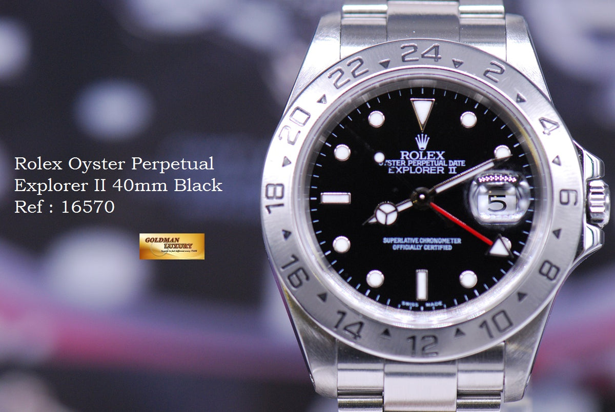 [SOLD] ROLEX OYSTER PERPETUAL EXPLORER II SOLID-END LINKS (PINHOLE) BLACK 16570 (MINT)