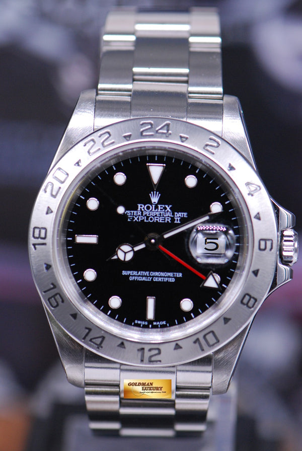 [SOLD] ROLEX OYSTER PERPETUAL EXPLORER II SOLID-END LINKS (PINHOLE) BLACK 16570 (MINT)