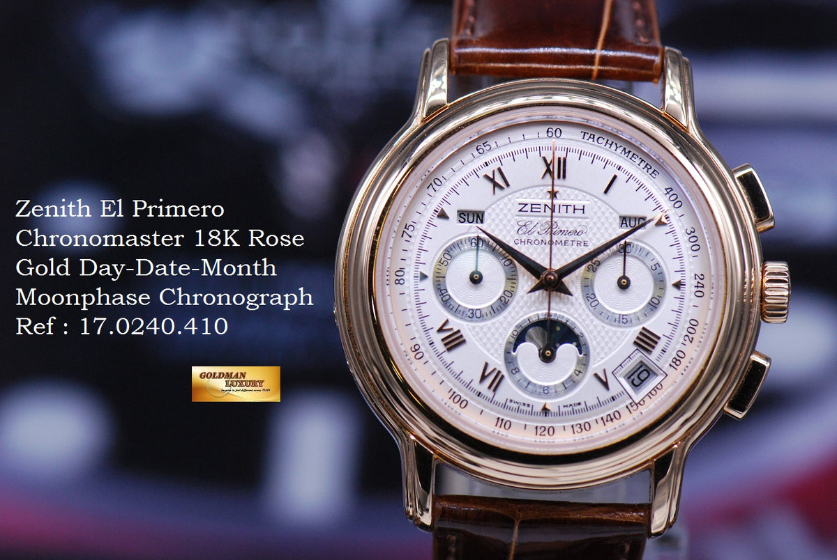 [SOLD] ZENITH EL PRIMERO CHRONOMASTER 18K ROSE GOLD DAY-DATE-MONTH MOONPHASE CHRONOGRAPH AUTOMATIC 17.0240.410 (NEAR MINT)
