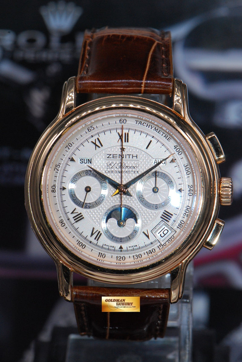 SOLD ZENITH EL PRIMERO CHRONOMASTER 18K ROSE GOLD DAY DATE MONTH