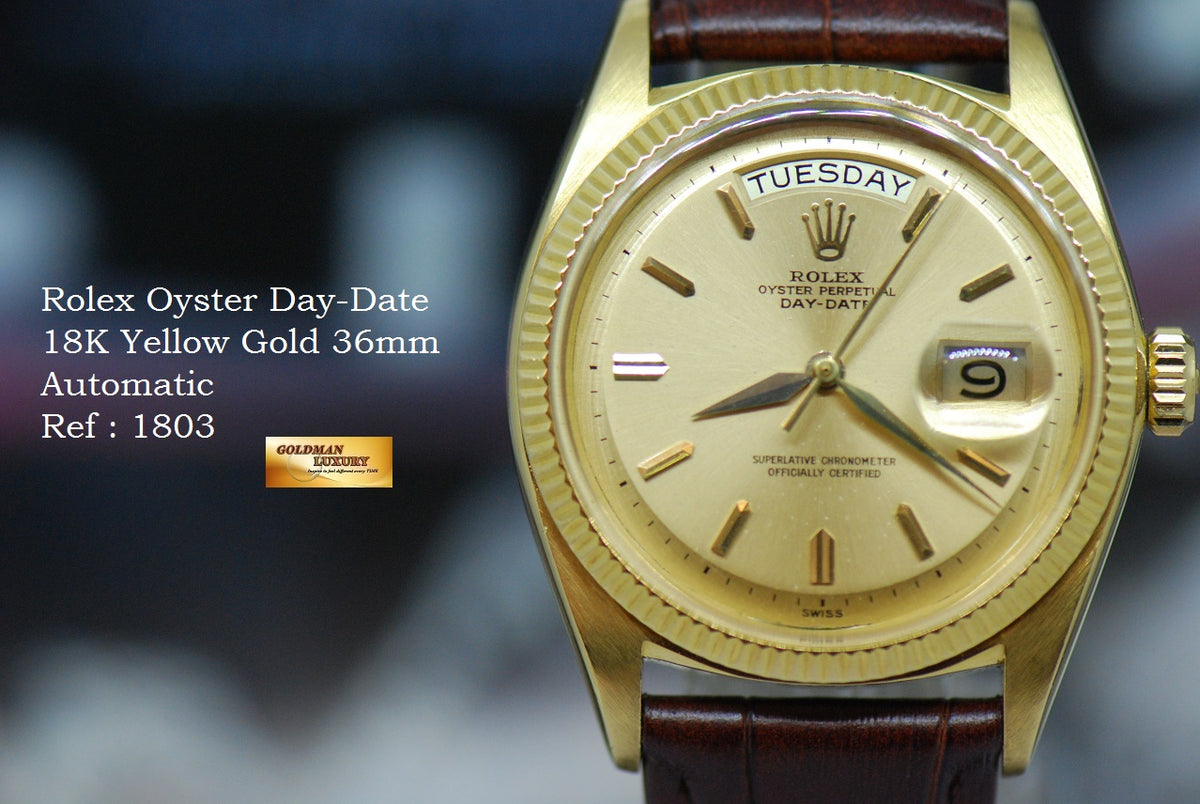 [SOLD] ROLEX OYSTER PERPETUAL DAY-DATE 18K YELLOW GOLD 36mm GOLD DIAL AUTOMATIC 1803 (VINTAGE)