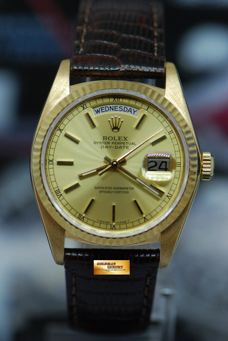 SOLD ROLEX OYSTER PERPETUAL DAY DATE 18K YELLOW GOLD 36mm GOLD