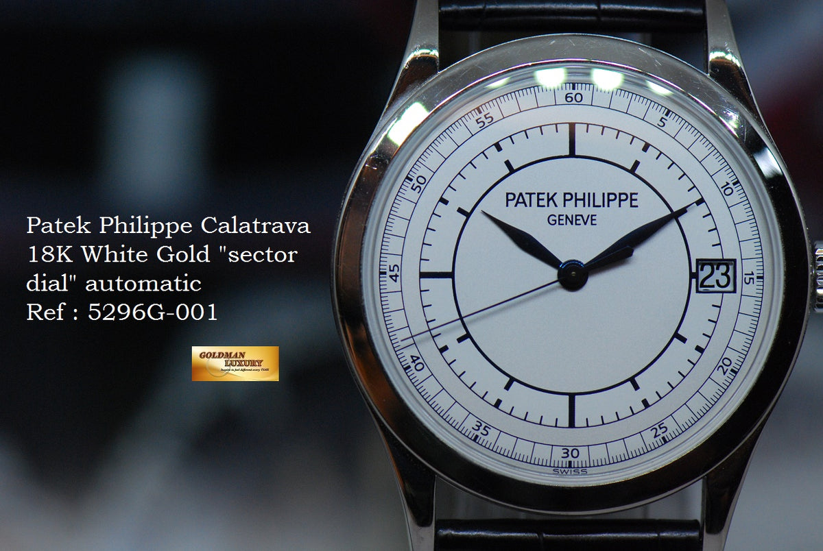 [SOLD] PATEK PHILIPPE CALATRAVA 18K WHITE GOLD 38mm “SECTOR DIAL” AUTOMATIC 5296G-001 (NEAR MINT)