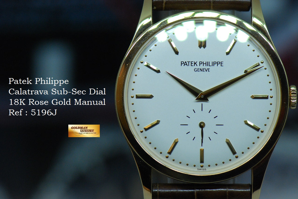 [SOLD] PATEK PHILIPPE CALATRAVA SUB-SEC DIAL 18K ROSE GOLD 37mm OPALINE DIAL MANUAL 5196J (MINT)