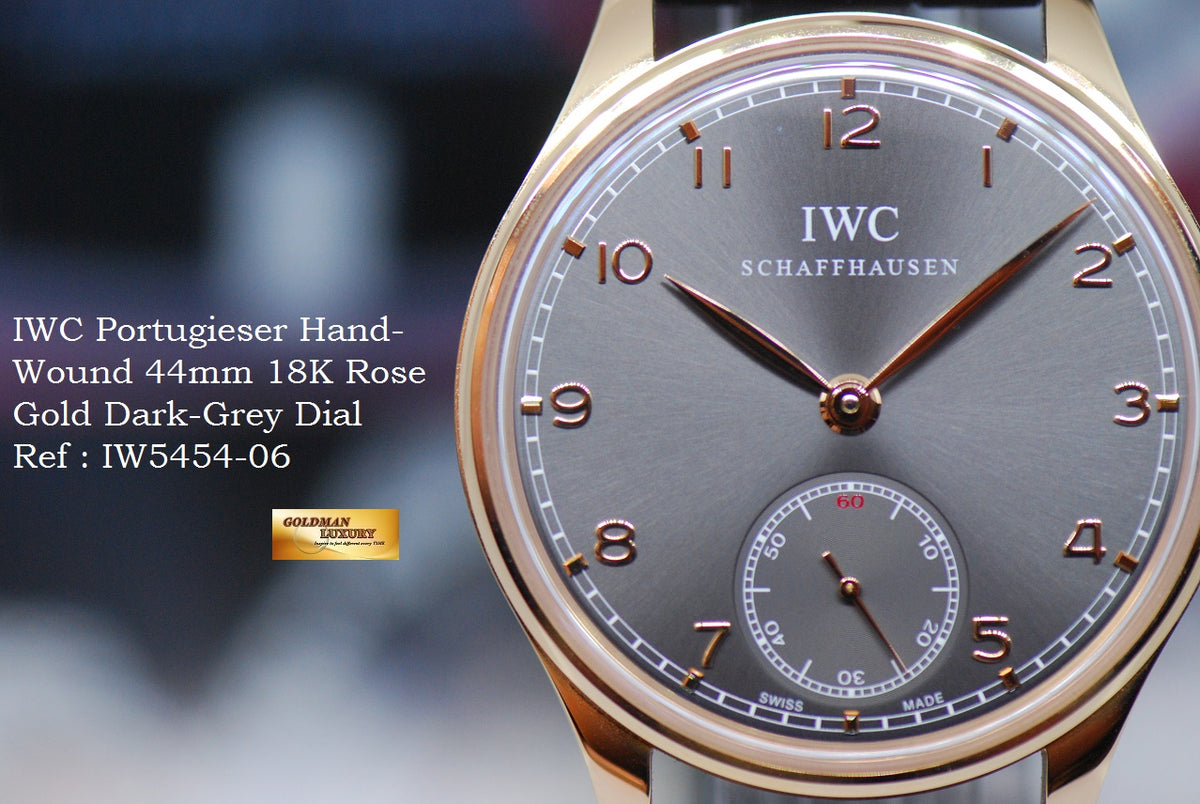[SOLD] IWC PORTUGIESER HAND-WOUND 18K ROSE GOLD 44mm DARK GREY DIAL IW5454-06 (LNIB)