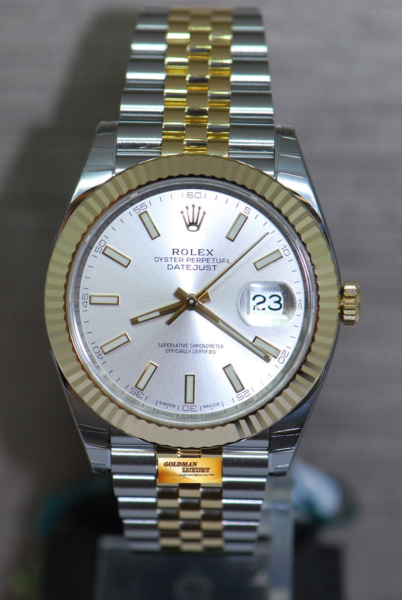 SOLD ROLEX OYSTER PERPETUAL DATEJUST 41 HALF GOLD SILVER 126333 NEW Goldman Luxury