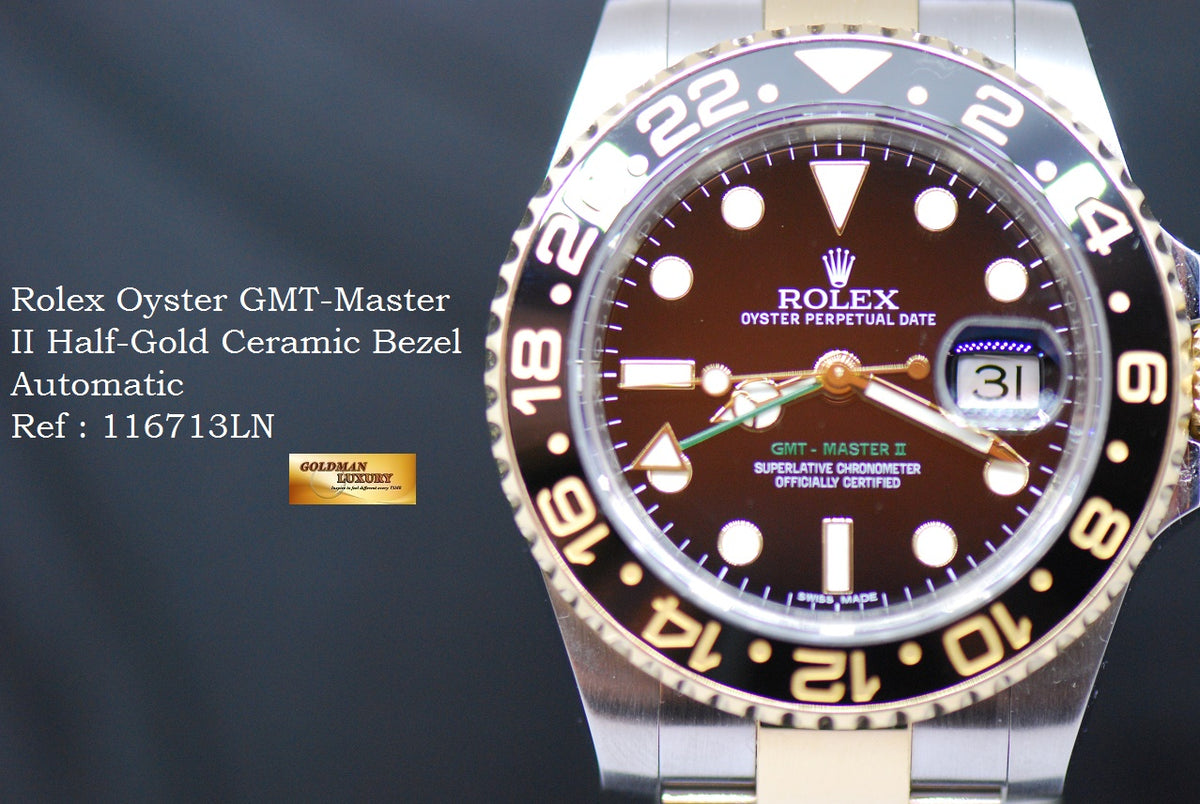 [SOLD] ROLEX OYSTER GMT-MASTER II HALF-GOLD CERAMIC BEZEL AUTOMATIC 116713LN (MINT)