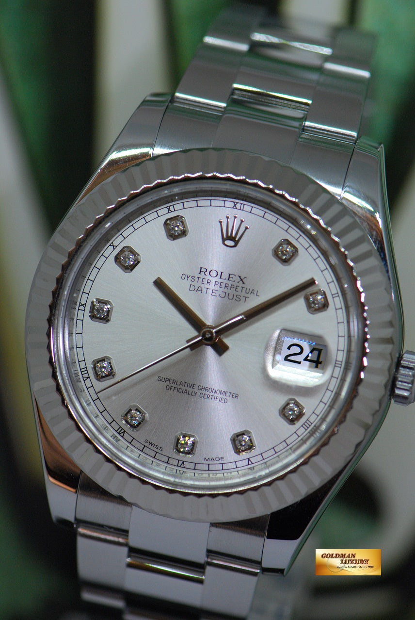 [SOLD] ROLEX OYSTER PERPETUAL DATEJUST 41mm SS DIAMOND SILVER 116334 AUTOMATIC (MINT)
