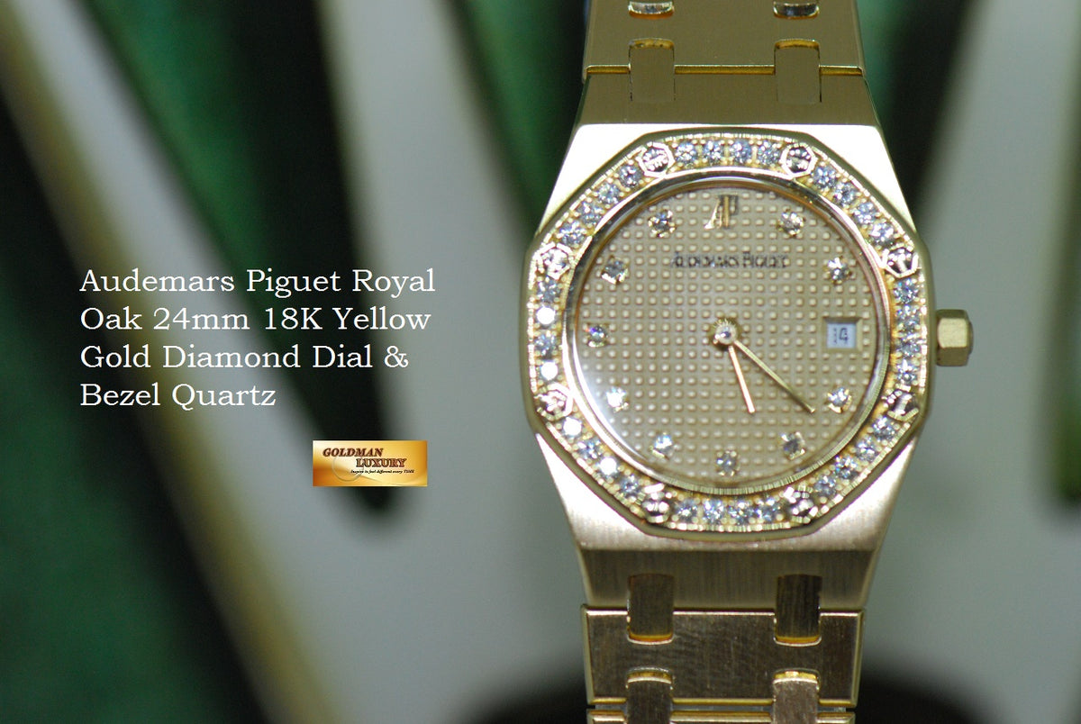 [SOLD] AUDEMARS PIGUET ROYAL OAK 18K YELLOW GOLD DIAMOND DIAL & BEZEL 24mm LADIES QUARTZ (NEAR MINT)