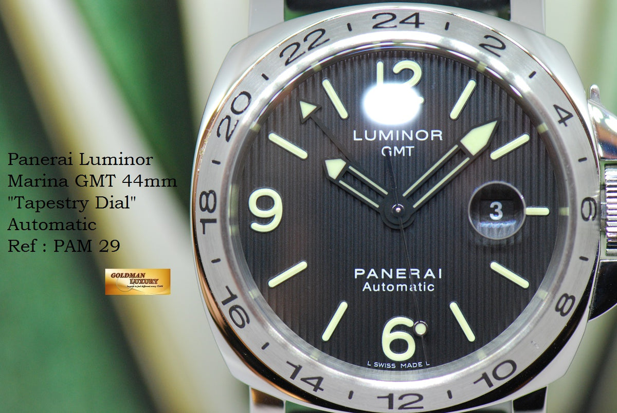 [SOLD] PANERAI LUMINOR MARINA 44mm TAPESTRY DIAL GMT AUTOMATIC PAM 29 (MINT)