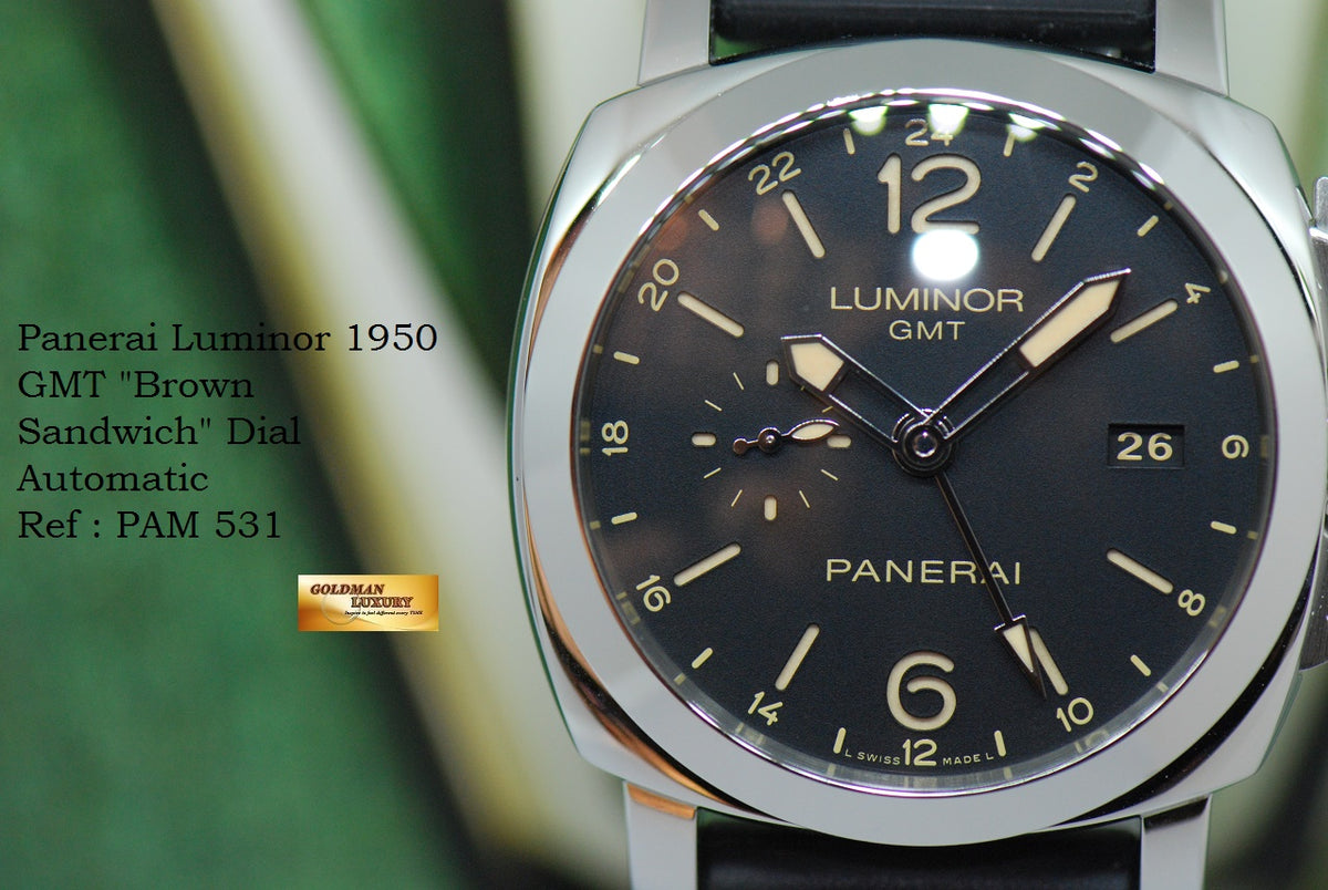 [SOLD] PANERAI LUMINOR MARINA 1950 44mm TOBACCO DIAL GMT AUTOMATIC PAM 531 (MINT)