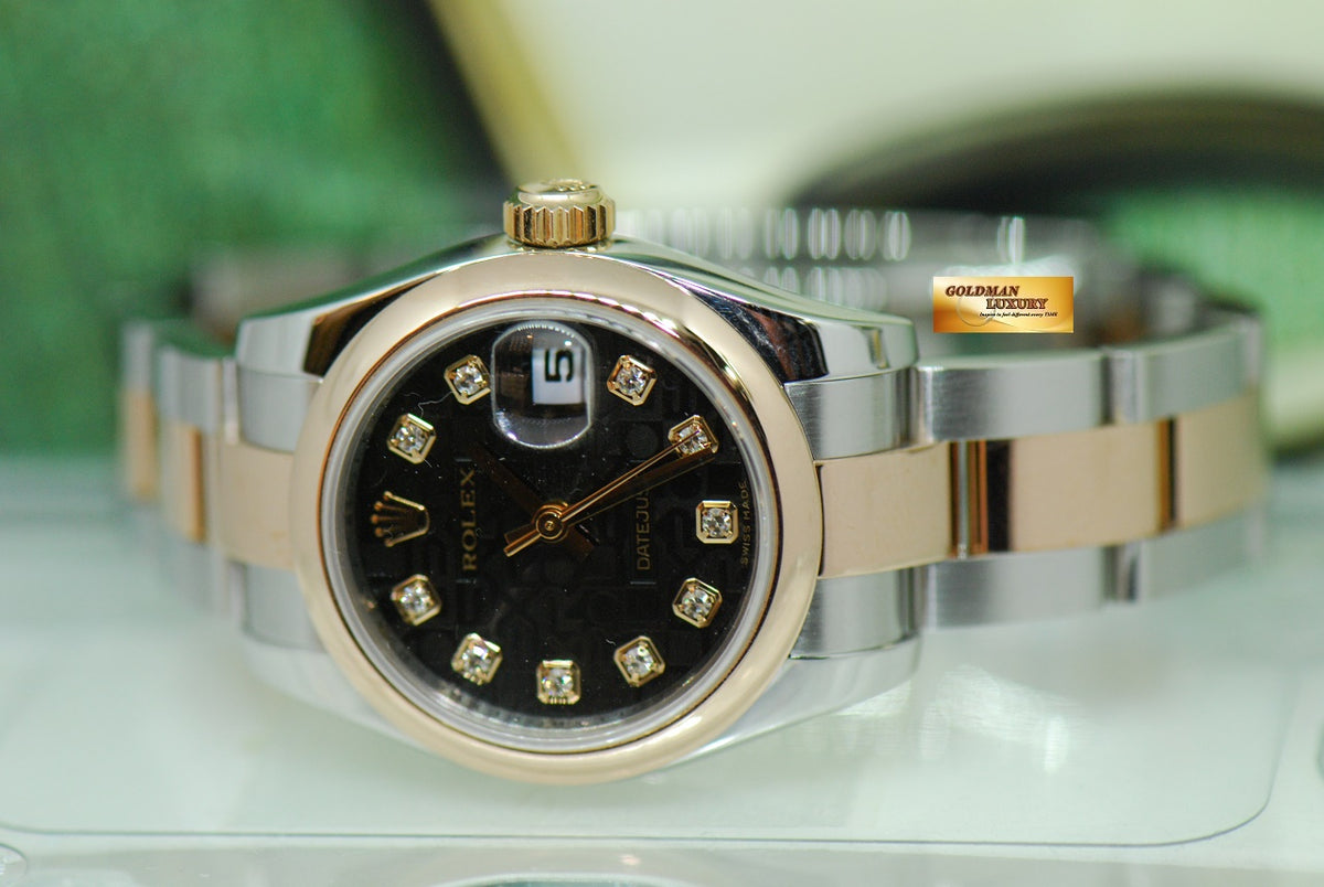 [SOLD] ROLEX OYSTER DATEJUST 26mm HALF-ROSE GOLD BLACK COMPUTER DIAMOND DIAL 179161 (MINT)