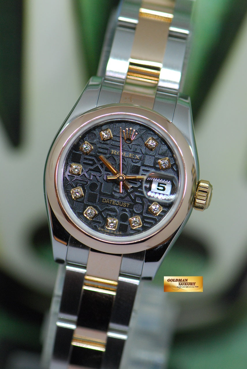 [SOLD] ROLEX OYSTER DATEJUST 26mm HALF-ROSE GOLD BLACK COMPUTER DIAMOND DIAL 179161 (MINT)