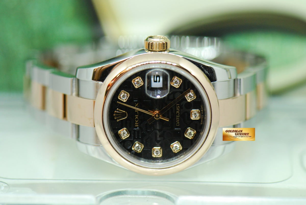 [SOLD] ROLEX OYSTER DATEJUST 26mm HALF-ROSE GOLD BLACK COMPUTER DIAMOND DIAL 179161 (MINT)