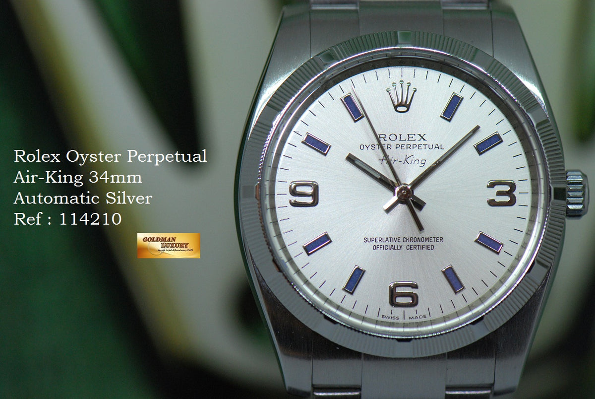 [SOLD] ROLEX OYSTER AIR-KING 34mm “ENGINE-TURN BEZEL” SILVER AUTOMATIC 114210 (MINT)