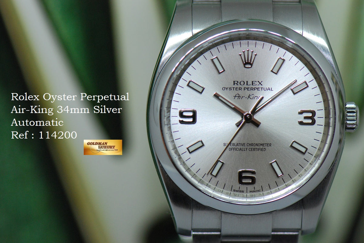 [SOLD] ROLEX OYSTER AIR-KING 34mm SILVER AUTOMATIC 114200 (MINT)