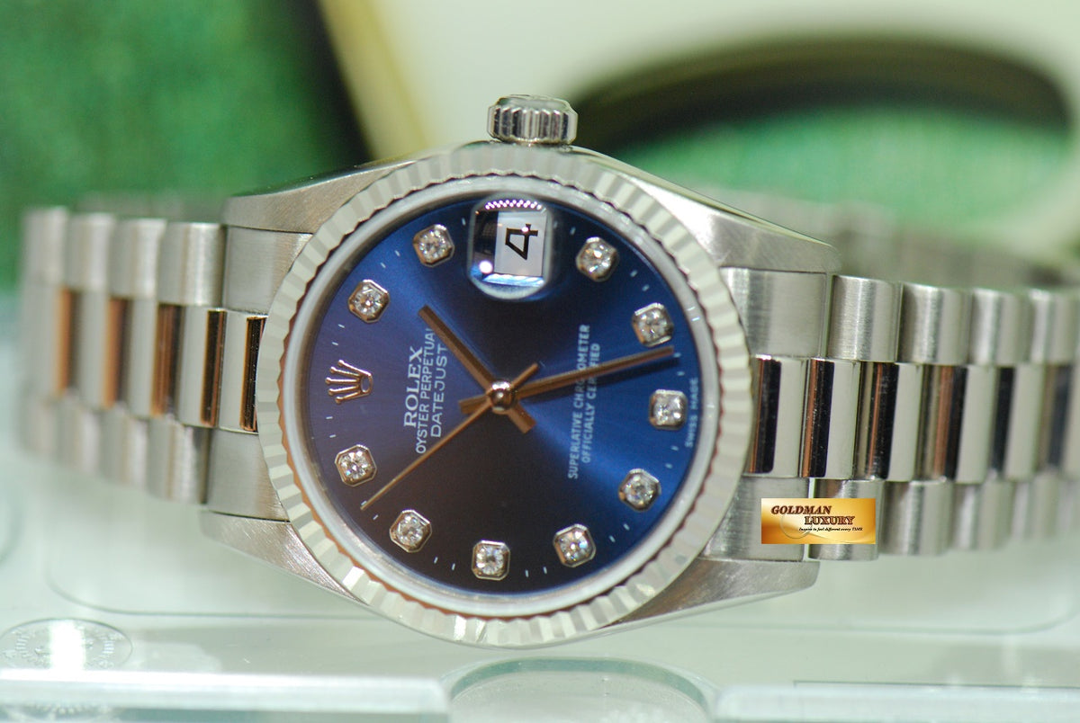 [SOLD] ROLEX OYSTER DATEJUST 30mm 18K WHITE GOLD BLUE DIAMOND DIAL 78279 (MINT)