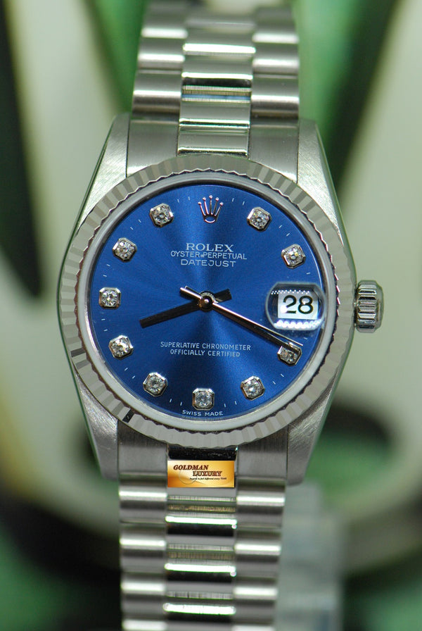 [SOLD] ROLEX OYSTER DATEJUST 30mm 18K WHITE GOLD BLUE DIAMOND DIAL 78279 (MINT)
