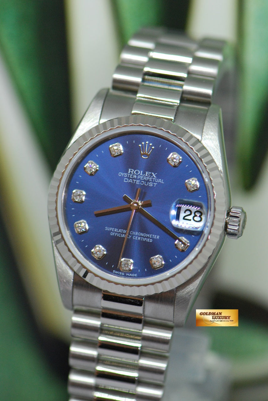 [SOLD] ROLEX OYSTER DATEJUST 30mm 18K WHITE GOLD BLUE DIAMOND DIAL 78279 (MINT)