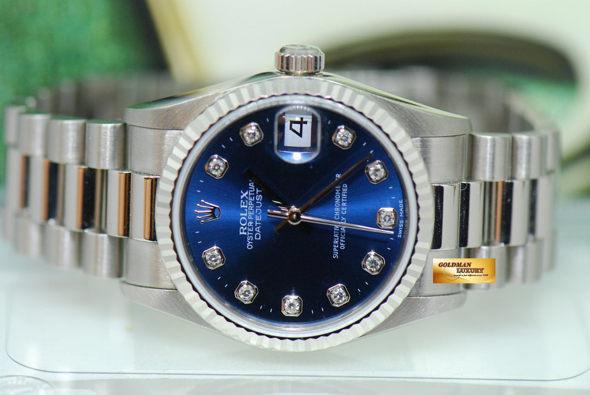 [SOLD] ROLEX OYSTER DATEJUST 30mm 18K WHITE GOLD BLUE DIAMOND DIAL 78279 (MINT)